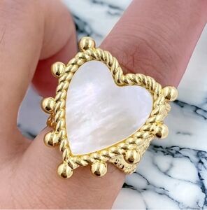 New Chunky Gold Plated Heart Mother Of Pearl Wide Band Ring